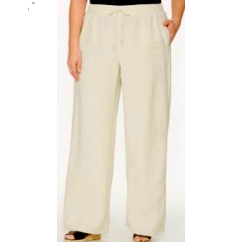 NWT Lane Bryant beige wide leg pull-on linen pant